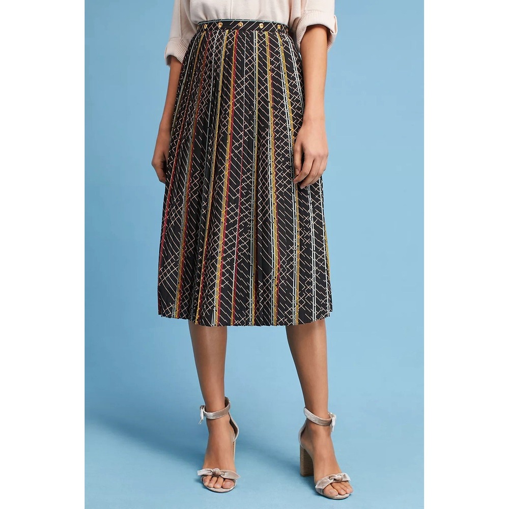 Baum Und Pferdgarten Anthropologie Kendall Striped Skirt 38 US 8 Rainbow Pleated